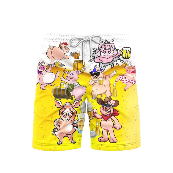Funny Pig America Drinking Beer Beach Shorts For Men