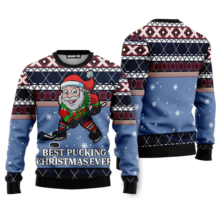 Funny Santa Playing Hockey Ugly Christmas Sweater For Men & Women