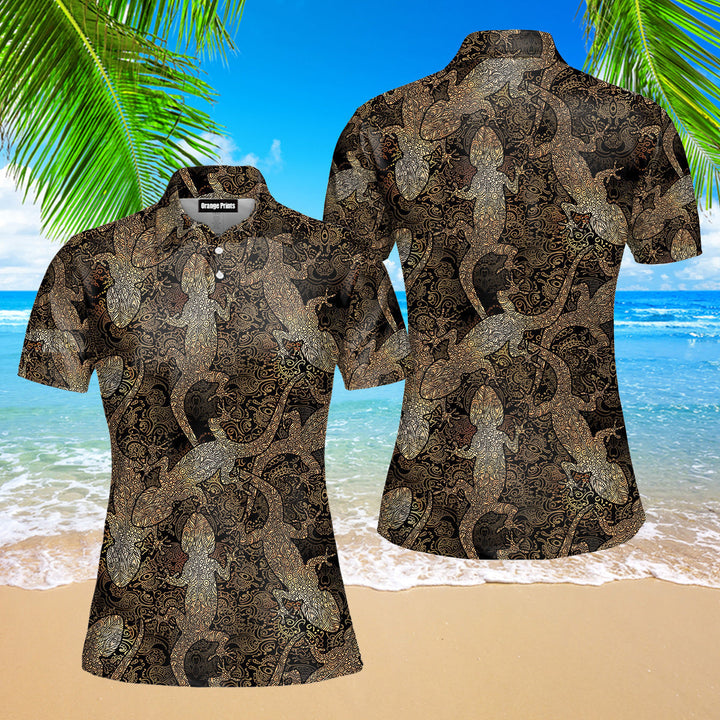 Gecko Lizards Mandala Polo Shirt For Women