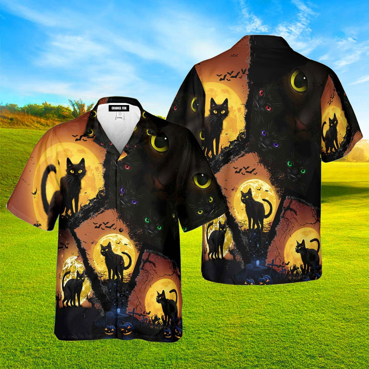 Ghouls Black Cat Halloween Hawaiian Shirt For Men & Women