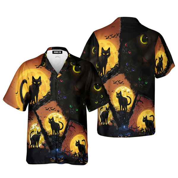 Ghouls Black Cat Halloween Hawaiian Shirt For Men & Women