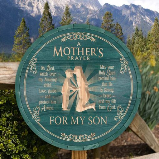 Gift For Mom Gift For Son A Mothers Prayer Sample Round Wood Sign | Home Decoration | Waterproof | WS1019-Colorful-Gerbera Prints.