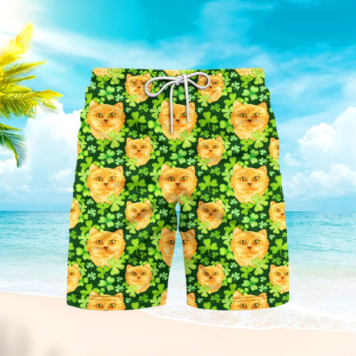Ginger Cat In Clover Patrick Pattern Yellow And Green Beach Shorts For Men