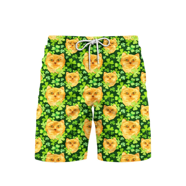 Ginger Cat In Clover Patrick Pattern Yellow And Green Beach Shorts For Men