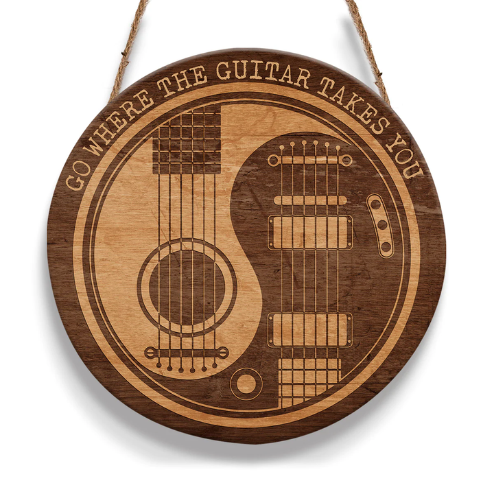 Go Where The Guitar Takes You Round Wood Sign | Home Decoration | Waterproof | WS1377-Colorful-Gerbera Prints.