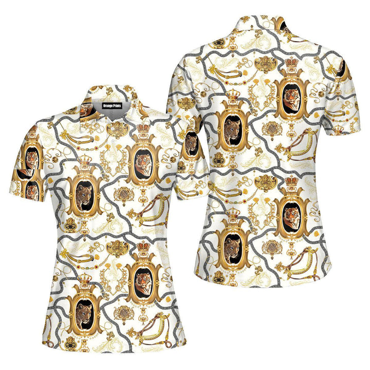 Gold Baroque Lion Polo Shirt For Women