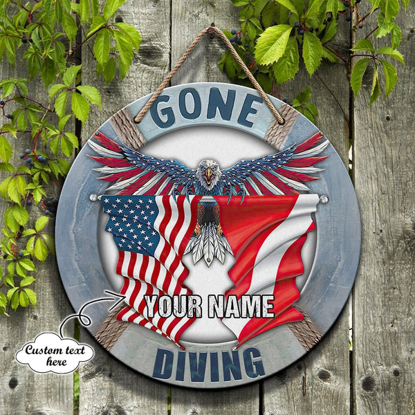 Gone Diving Custom Round Wood Sign | Home Decoration | Waterproof | WN1058-Colorful-Gerbera Prints.
