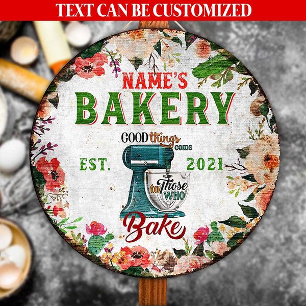 Good Things Come To Those Who Bake Custom Round Wood Sign | Home Decoration | Waterproof | WN1218-Colorful-Gerbera Prints.