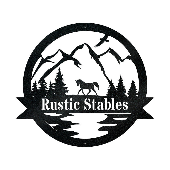 Great Outdoor Horse Pasture Monogram Custom Name Laser Cut Metal Signs
