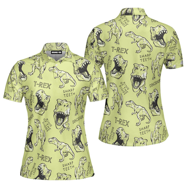 Greem Dinosaurs With Typography Polo Shirt For Women