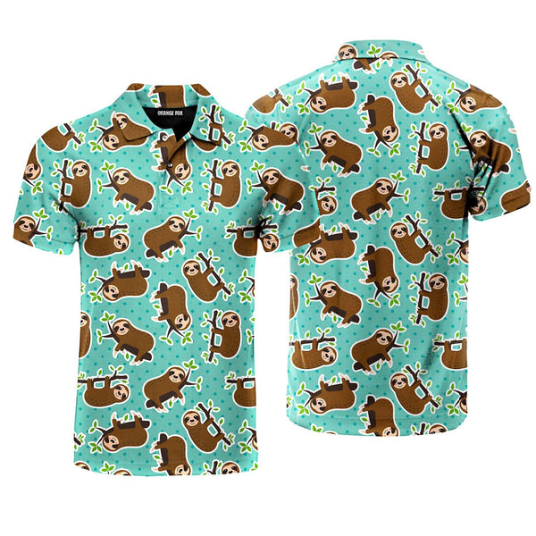 Green Lazy Sleeping Sloth Polo Shirt For Men