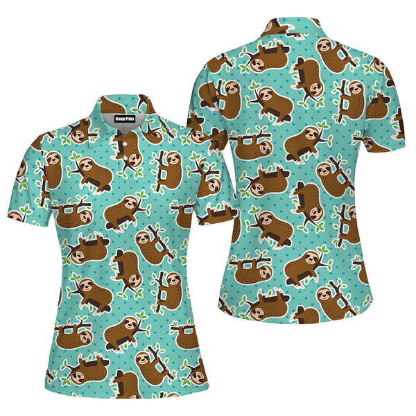 Green Lazy Sleeping Sloth Polo Shirt For Women