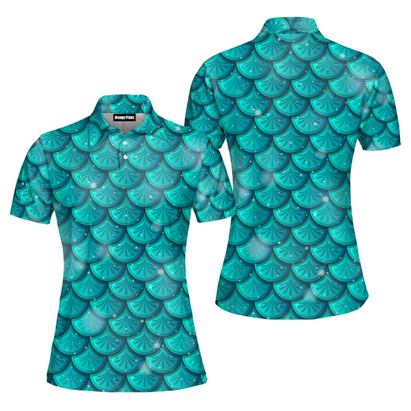 Green Mermaid Scales Polo Shirt For Women