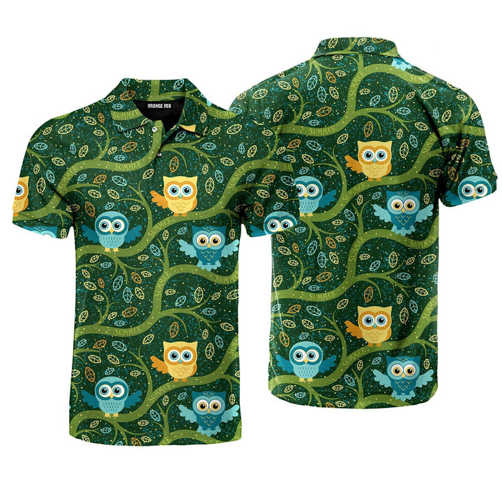 Green Owls Night Forest Polo Shirt For Men