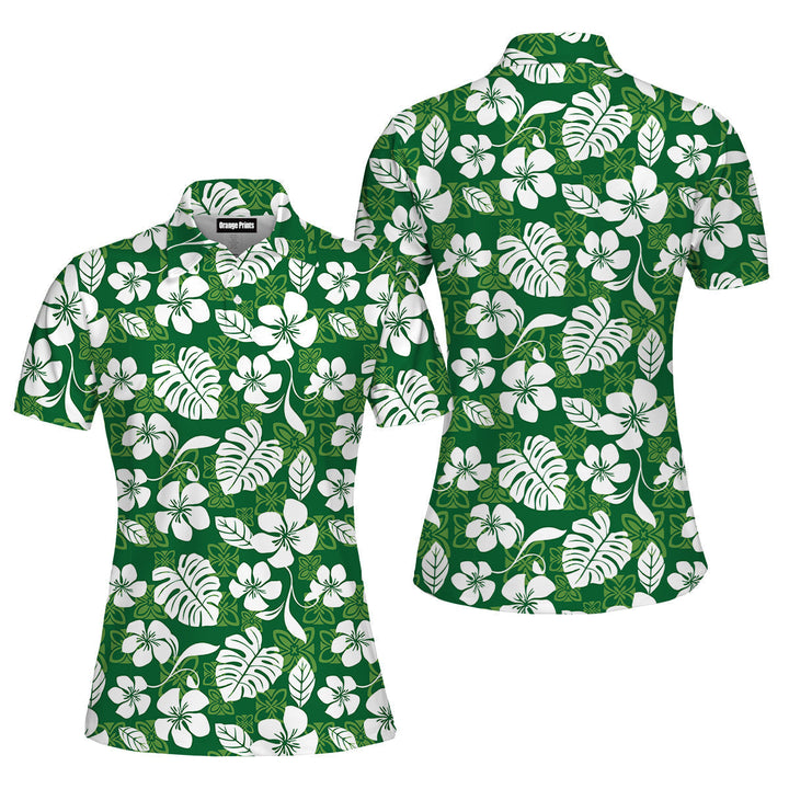 Green Seamless Aloha Polo Shirt For Women