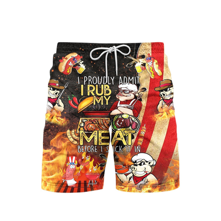 Grilling BBQ I Rub My Meat Before I Stick It In Beach Shorts For Men