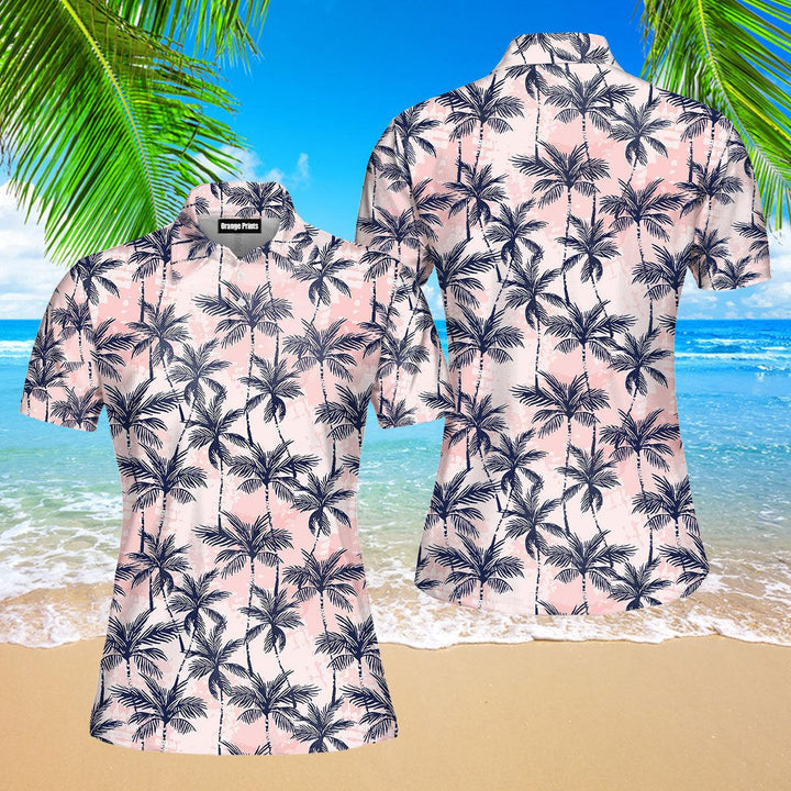 Grunge Palm Trees Tropical Polo Shirt For Women