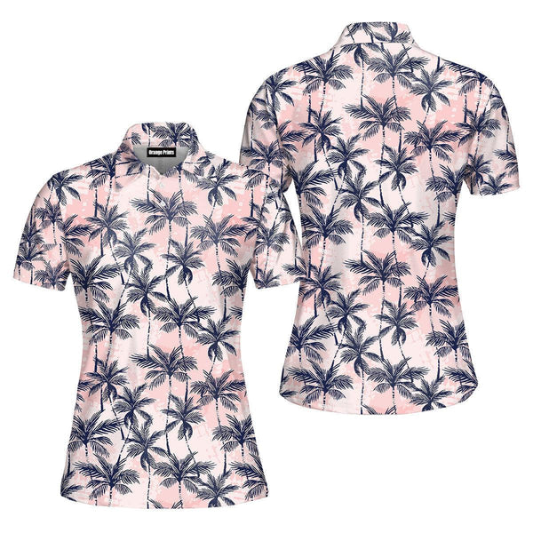 Grunge Palm Trees Tropical Polo Shirt For Women