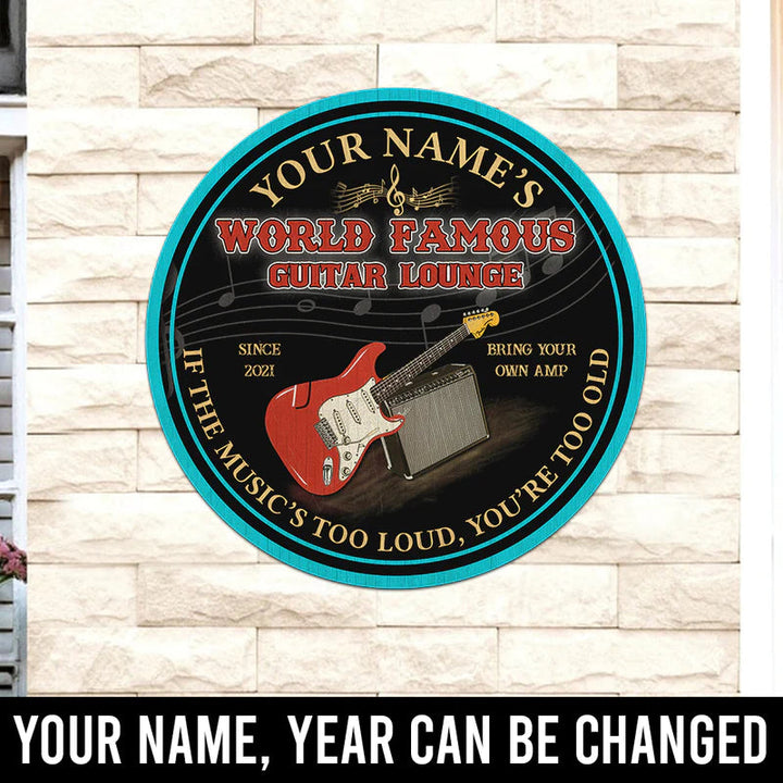 Guitar Lounge If The Music's Too Loud You're Too Old Custom Round Wood Sign | Home Decoration | Waterproof | WN1625-Gerbera Prints.