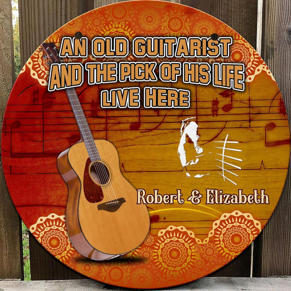 Guitarist And The Pick Of His Life Custom Round Wood Sign | Home Decoration | Waterproof | WN1061-Colorful-Gerbera Prints.