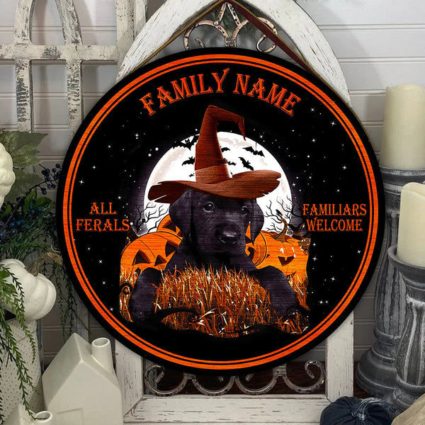 Halloween Dog Halloween Door Hanger Custom Round Wood Sign | Home Decoration | Waterproof | WN1374-Colorful-Gerbera Prints.