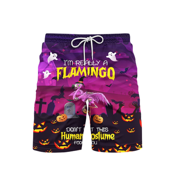 Halloween I’m Really A Flamingo Ghost Pumpkin Beach Shorts For Men