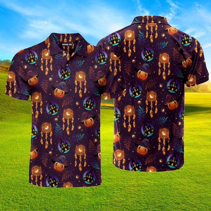 Halloween Pumpkin Violet Polo Shirt For Men