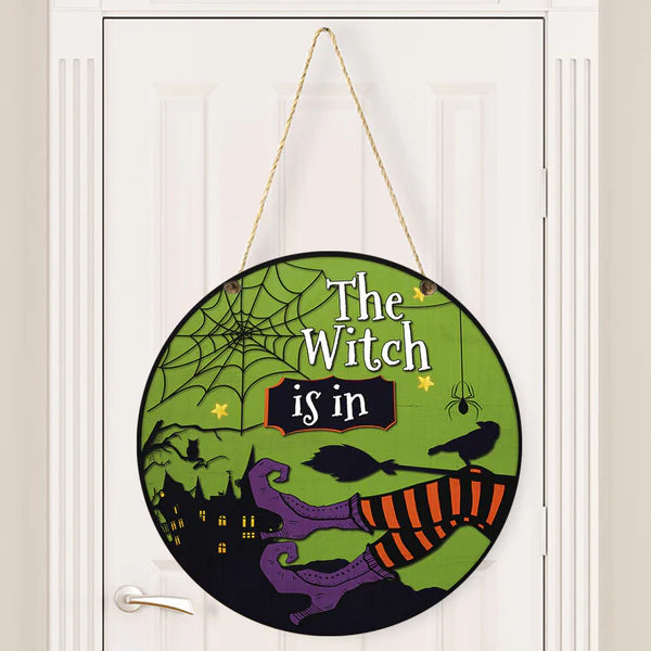 Halloween Witch Round Wood Sign | Home Decoration | Waterproof | WS1210-Gerbera Prints.