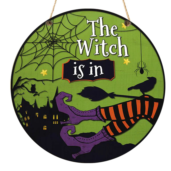 Halloween Witch Round Wood Sign | Home Decoration | Waterproof | WS1210-Gerbera Prints.