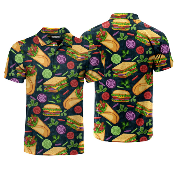 Hamburger And Tacos Fast Food For Life Polo Shirt For Men