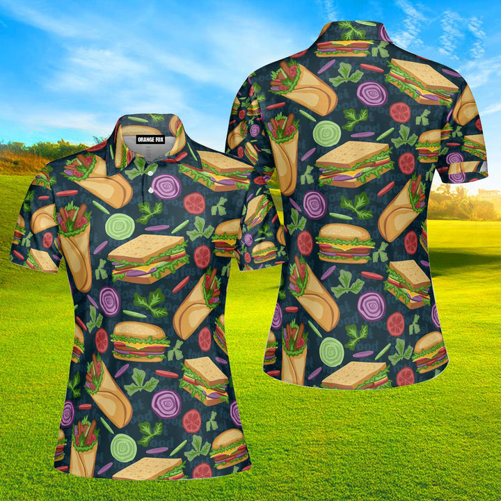 Hamburger And Tacos Fast Food For Life Polo Shirt For Women