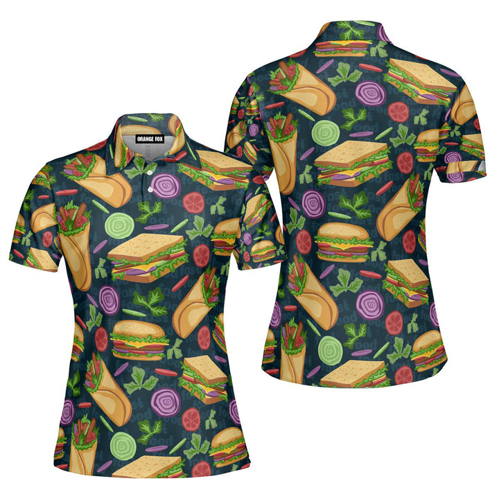 Hamburger And Tacos Fast Food For Life Polo Shirt For Women