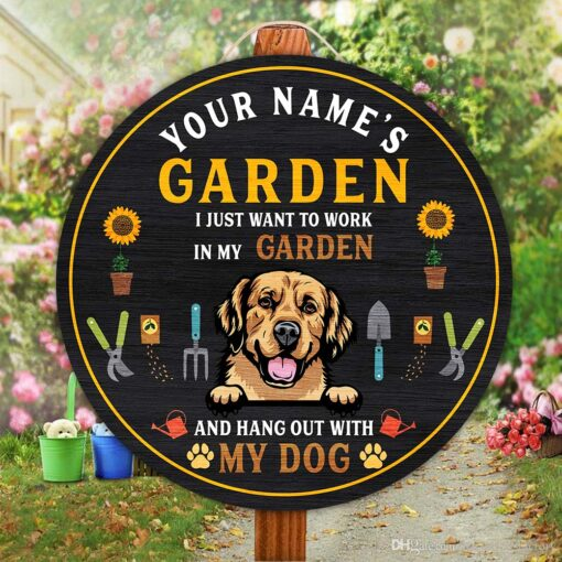 Work In My Garden And Hang Out With My Dog Custom Round Wood Sign | Home Decoration | Waterproof | WN1117-Colorful-Gerbera Prints.