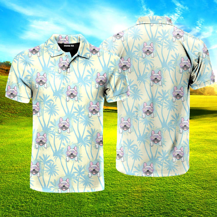 Happy Bull Dog With Tropical Polo Shirt For Men