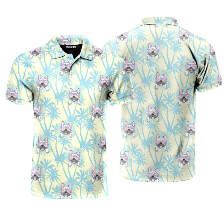 Happy Bull Dog With Tropical Polo Shirt For Men