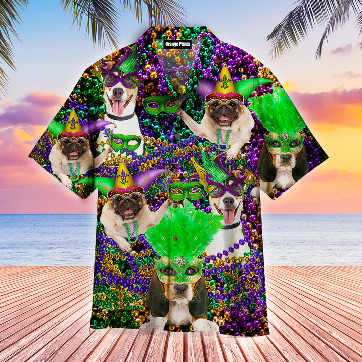 Happy Dogs Happy Mardi Gras Hawaiian Shirt For Men & Women