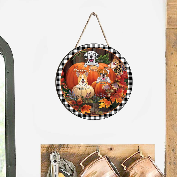 Happy Fall Custom Round Wood Sign | Home Decoration | Waterproof | WN1129-Colorful-Gerbera Prints.