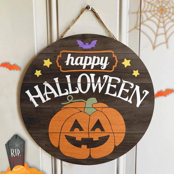 Happy Halloween Round Wood Sign | Home Decoration | Waterproof | WS1243-Colorful-Gerbera Prints.