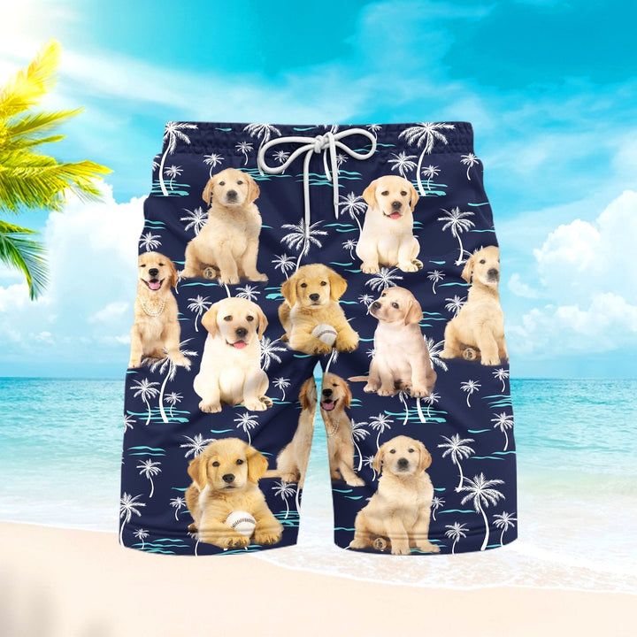 Happy Puppy Dog Palm Tree Beach Shorts For Men