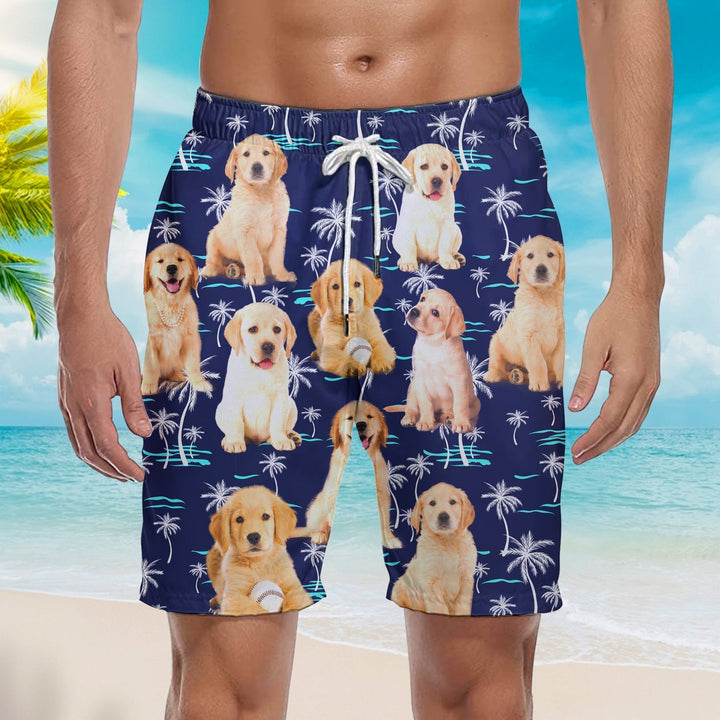 Happy Puppy Dog Palm Tree Beach Shorts For Men