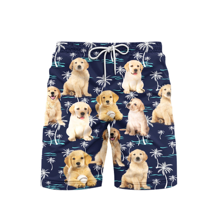 Happy Puppy Dog Palm Tree Beach Shorts For Men