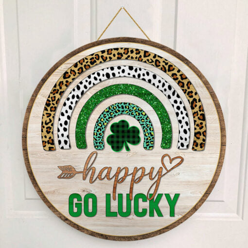 Happy St. Patrick’s Day Round Wood Sign | Home Decoration | Waterproof | WS1356-Colorful-Gerbera Prints.