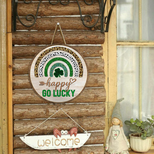 Happy St. Patrick’s Day Round Wood Sign | Home Decoration | Waterproof | WS1356-Gerbera Prints.