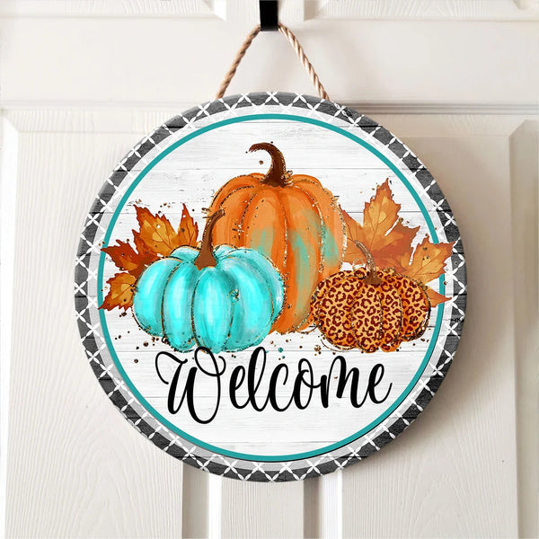 Hello Fall Sign Round Wood Sign | Home Decoration | Waterproof | WS1279-Colorful-Gerbera Prints.