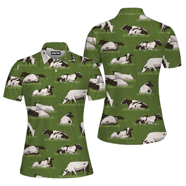 Herd Cows On The Meadow Polo Shirt For Women