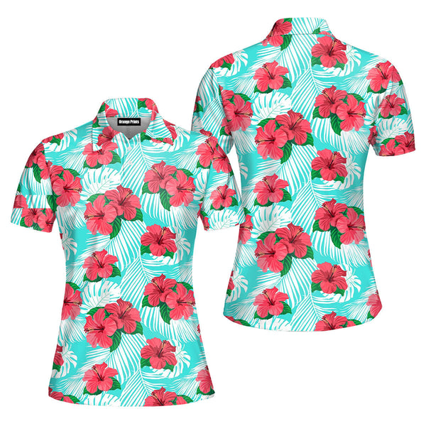 Hibicus Floral Polo Shirt For Women