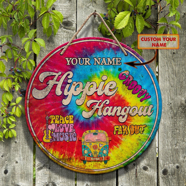 Hippie Fuly RD Custom Round Wood Sign | Home Decoration | Waterproof | WN1057-Colorful-Gerbera Prints.