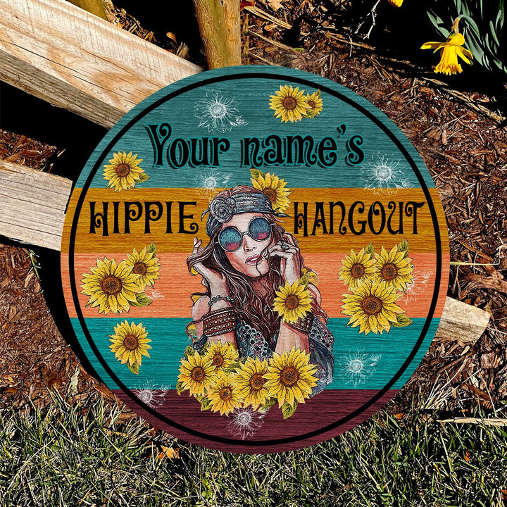 Hippie Hut For Hippie Lovers, Hippie Souls Custom Round Wood Sign | Home Decoration | Waterproof | WN1516-Gerbera Prints.