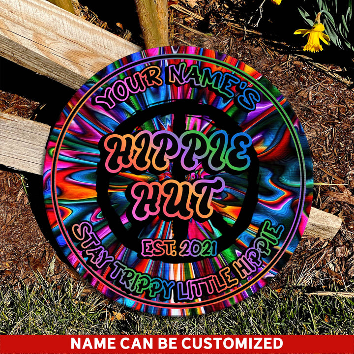 Hippie Hut For Hippie Lovers, Hippie Souls Custom Round Wood Sign | Home Decoration | Waterproof | WN1517-Gerbera Prints.