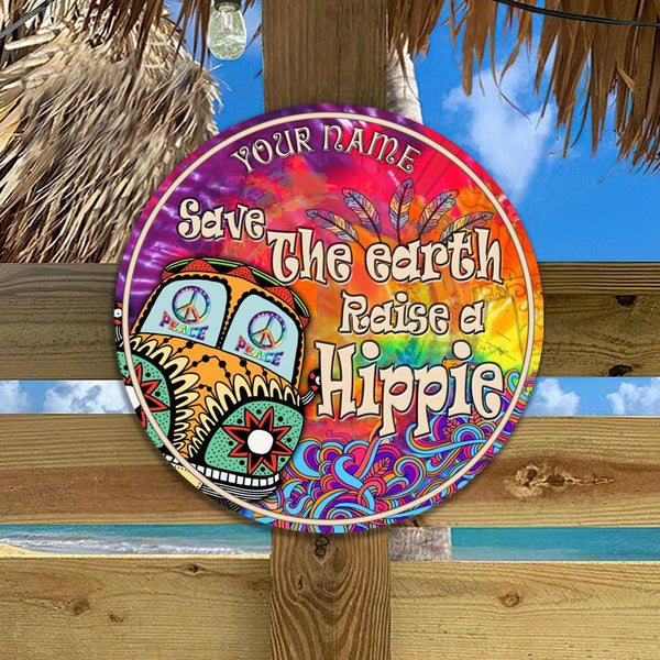 Hippie Let It Be Custom Round Wood Sign | Home Decoration | Waterproof | WN1147-Colorful-Gerbera Prints.